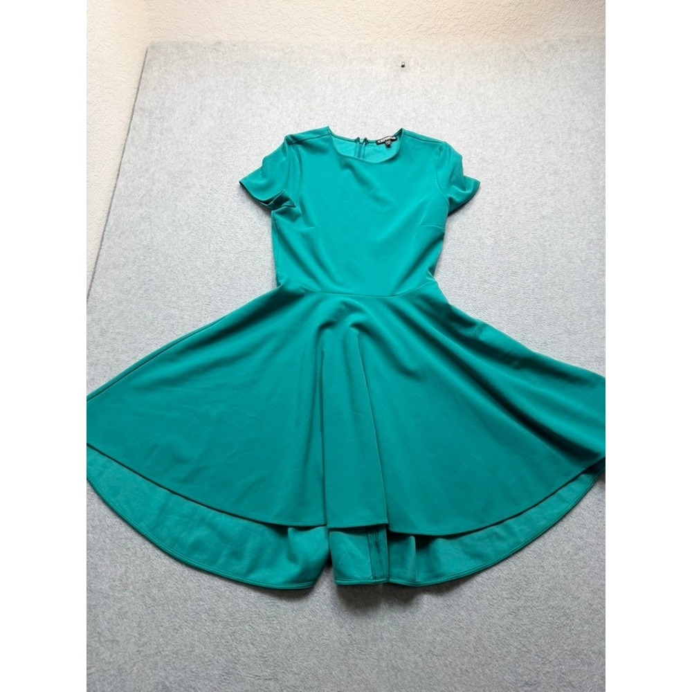 Express Womens Short Sleeve High Low Fit and Flare Dress Emerald Green Size XS